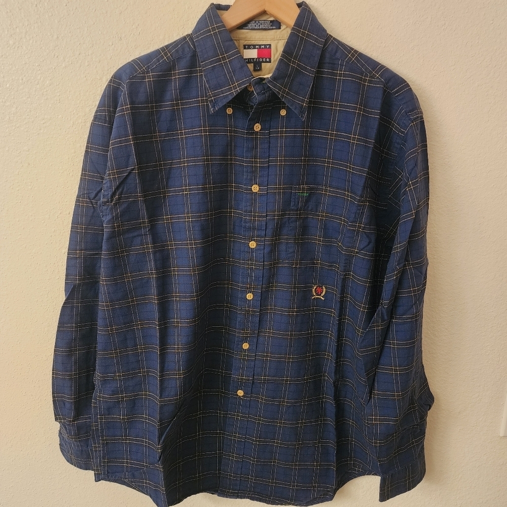 Tommy Hilfiger Blue Plaid Button-down Dress Shirt Mens sz Large